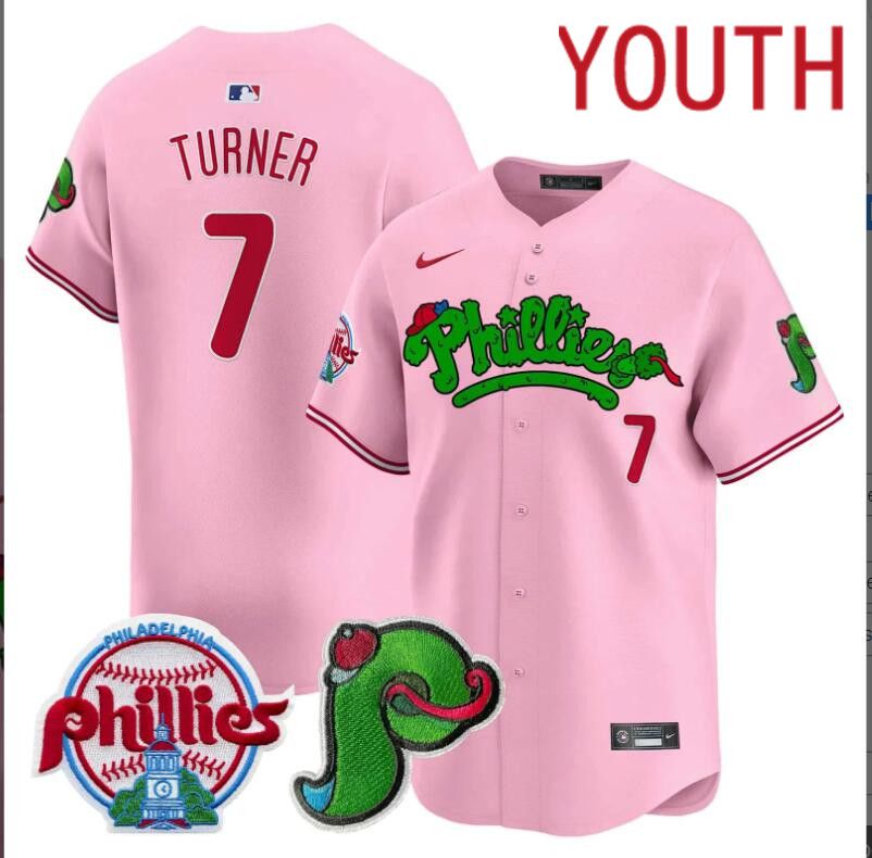 Youth  Philadelphia Phillies #7 Turner Pink Limited 2024 MLB Nike jersey